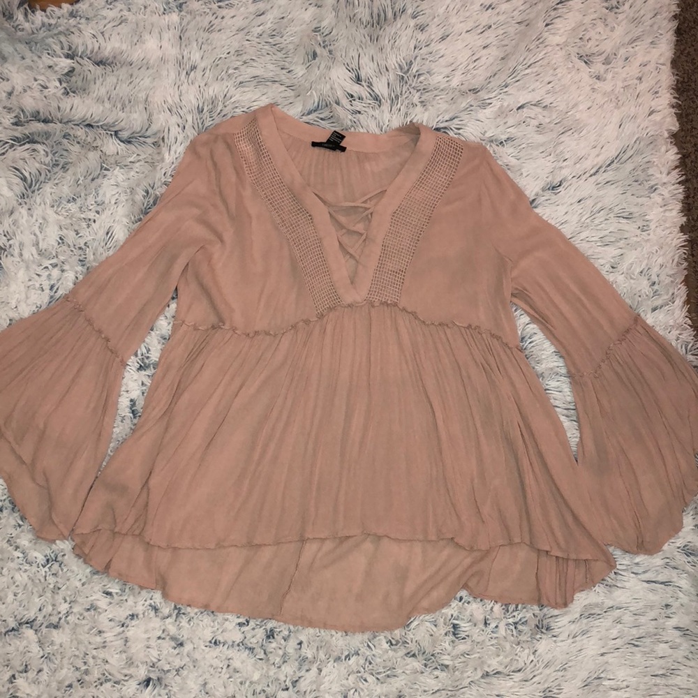Crisscross Blush Peasant Blouse